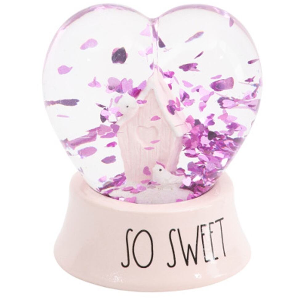 Rae Dunn Snow Globe SO SWEET by‎ Magenta Heart Shaped Pink Purple Birdhouse